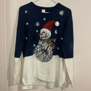 Holiday Time Ugly Christmas Winter Snowman Sequin Sweater Large